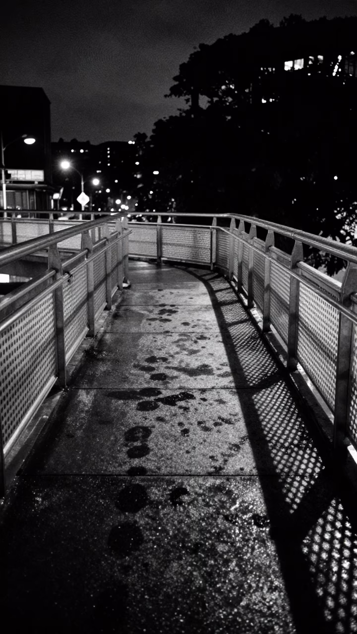 Midnight Pedestrian Overpass Wet Footsteps Perforated Metal Sydney New South Wales in in Sydney, New South Wales, Australia