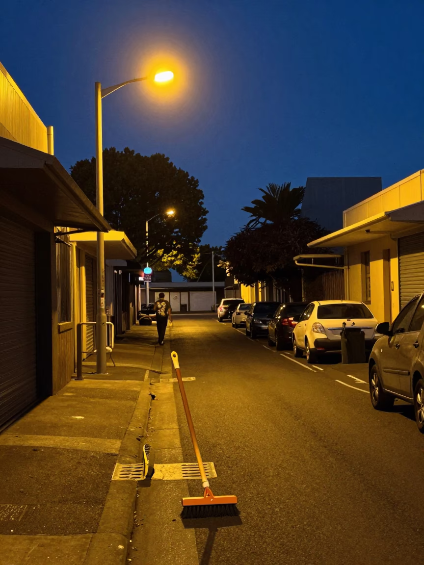 Midnight Perth Street Scene with Scrub Brush and Fig Tree Shadows in in Perth, Western Australia, Australia