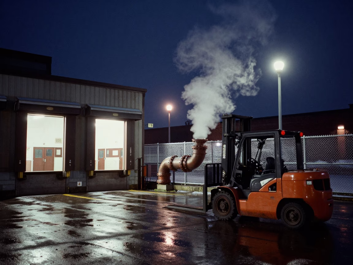 Midnight Philadelphia Loading Dock with Forklifts and Steam Pipes in in Philadelphia, Pennsylvania, United States