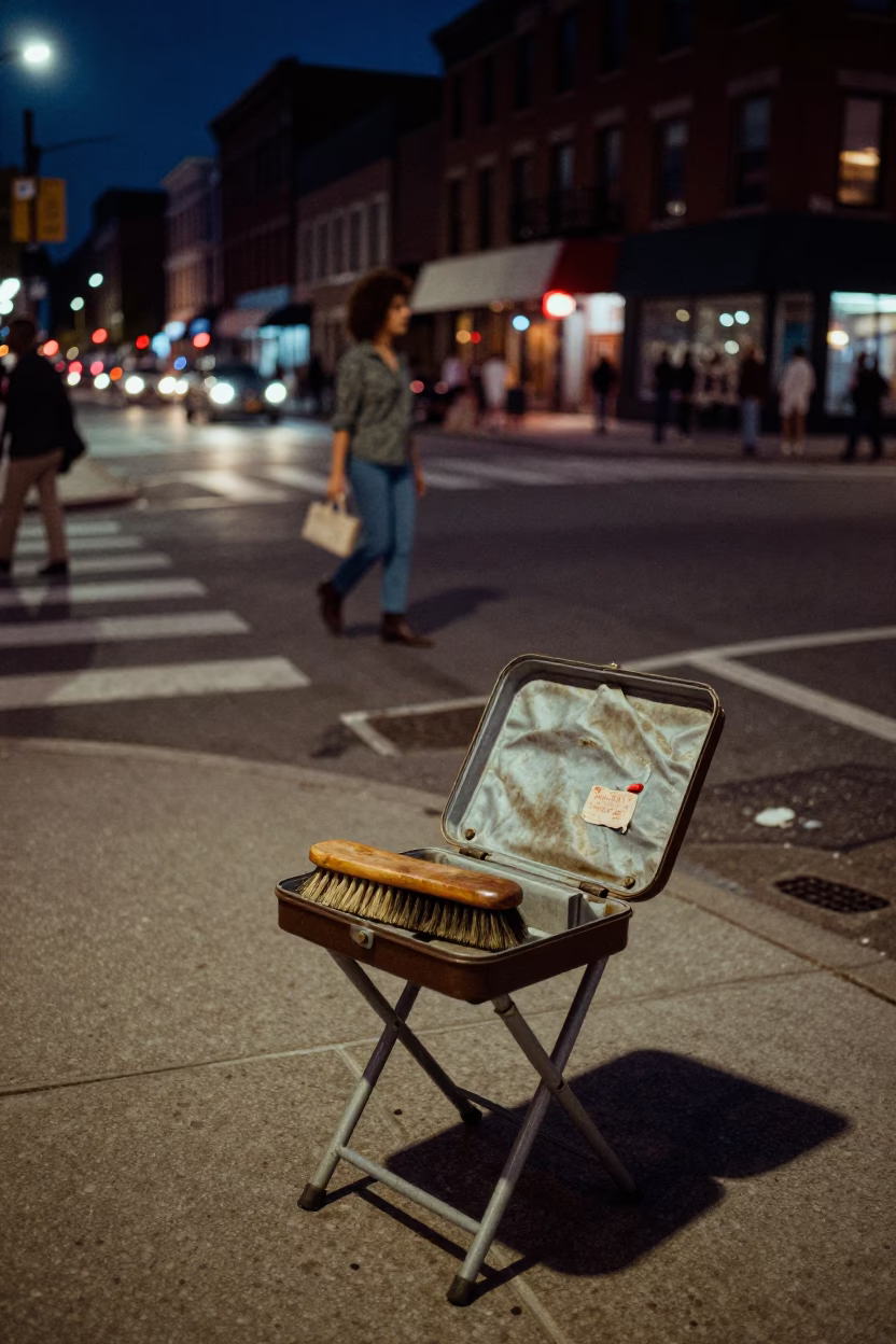 Midnight Philadelphia Street Corner with Shoe Brush and Urban Night Activity in in Philadelphia, Pennsylvania, United States