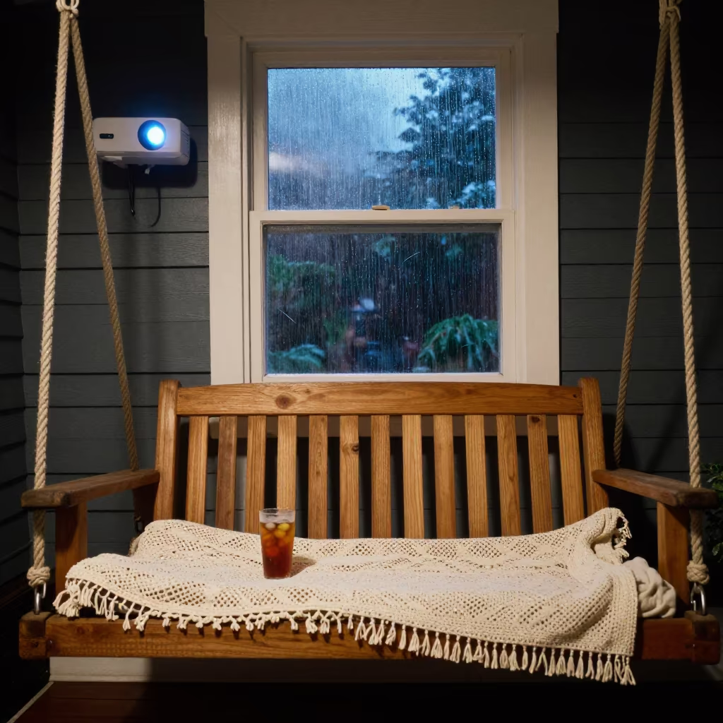 Midnight Porch Swing with Iced Tea in Victoria in on a window seat in Victoria