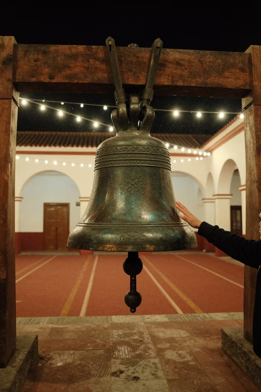 Midnight Prayer Bell in Huancayo Mosque in in a mosque prayer hall in Huancayo