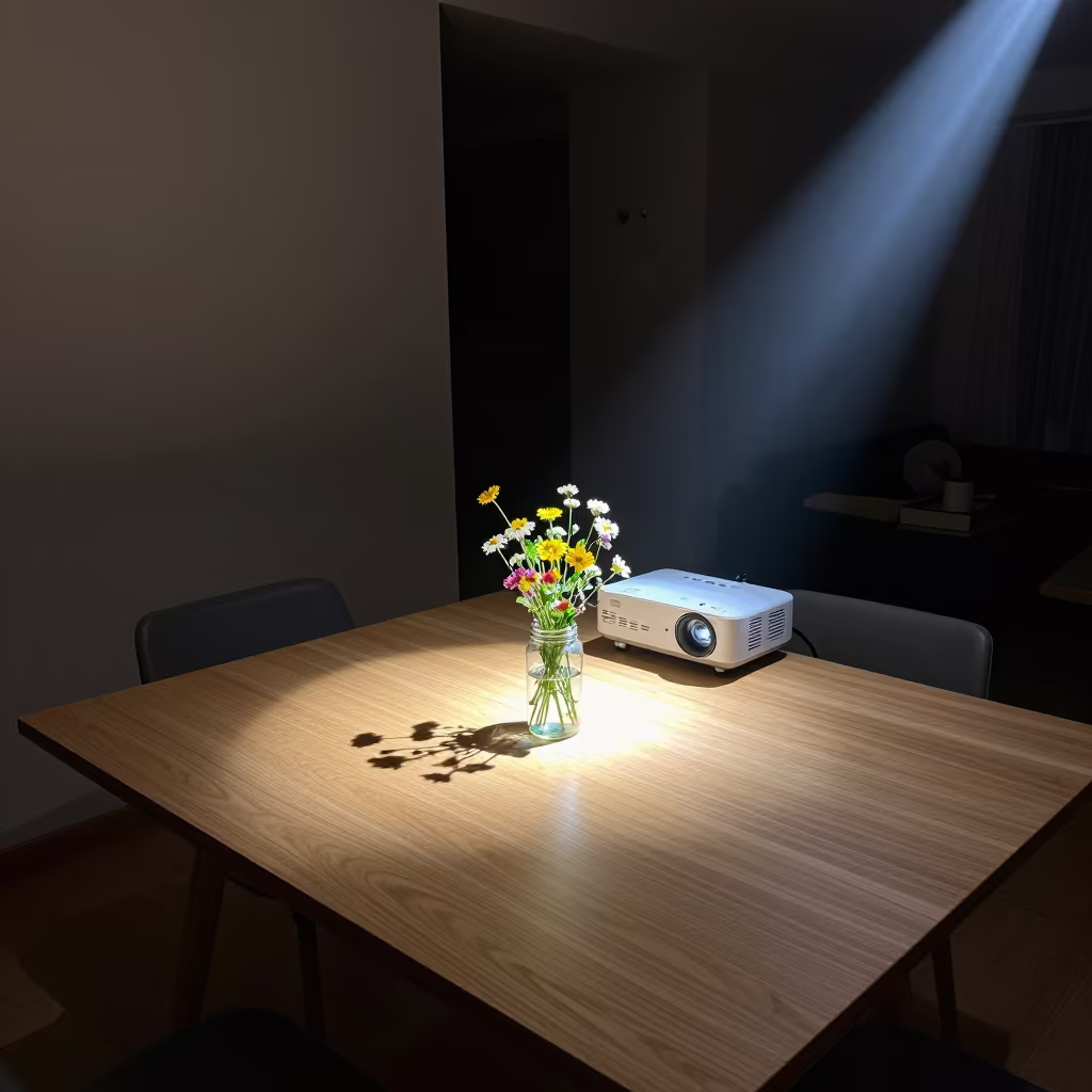 Midnight Projector Glow on Wildflower Jar in in a sunlit living room in Casablanca