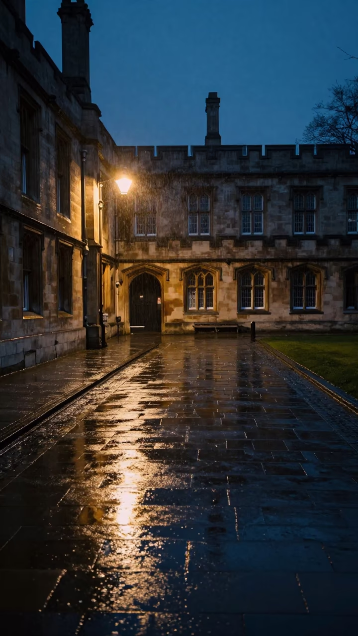 Midnight Rain on University Cloister Wet Flagstones in Bristol United Kingdom in in Bristol, United Kingdom