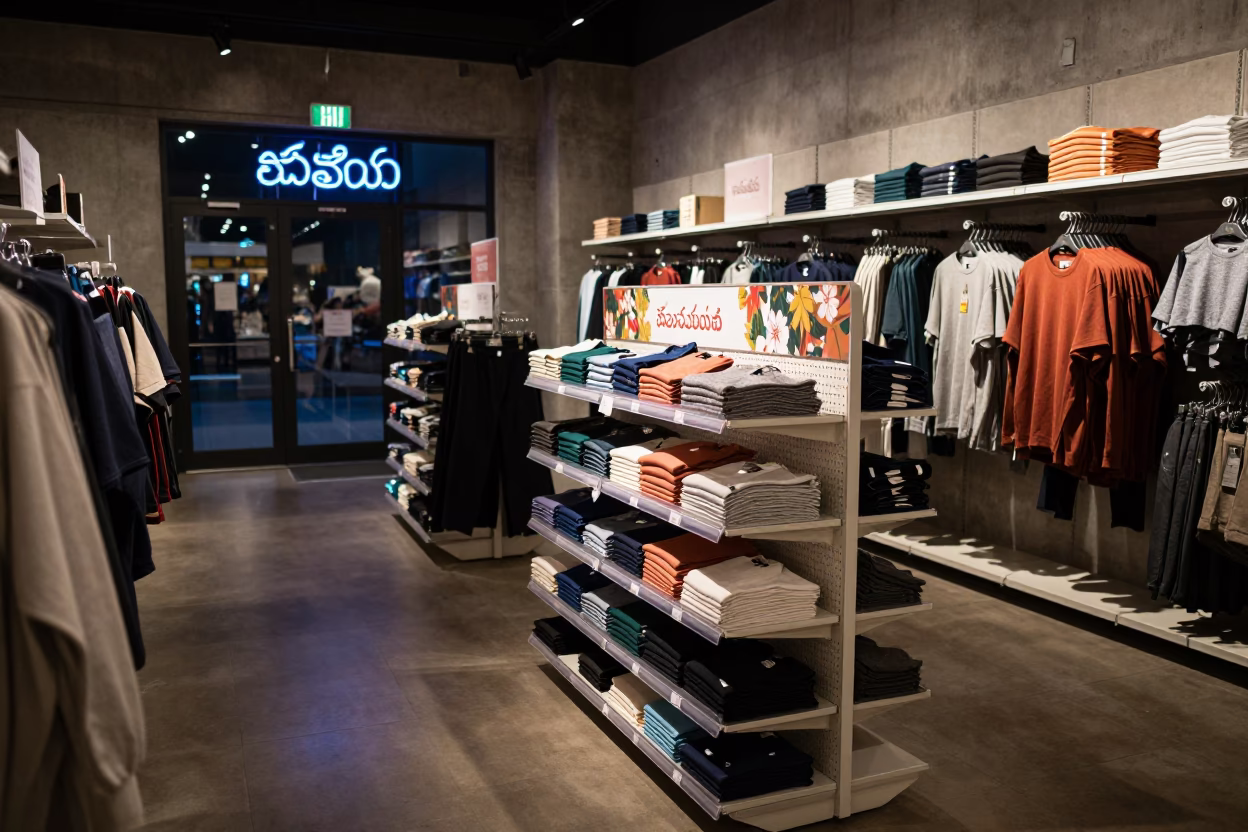 Midnight Retail Peg Hooks Before Opening in beside a seasonal endcap near the sales floor near Hyderabad