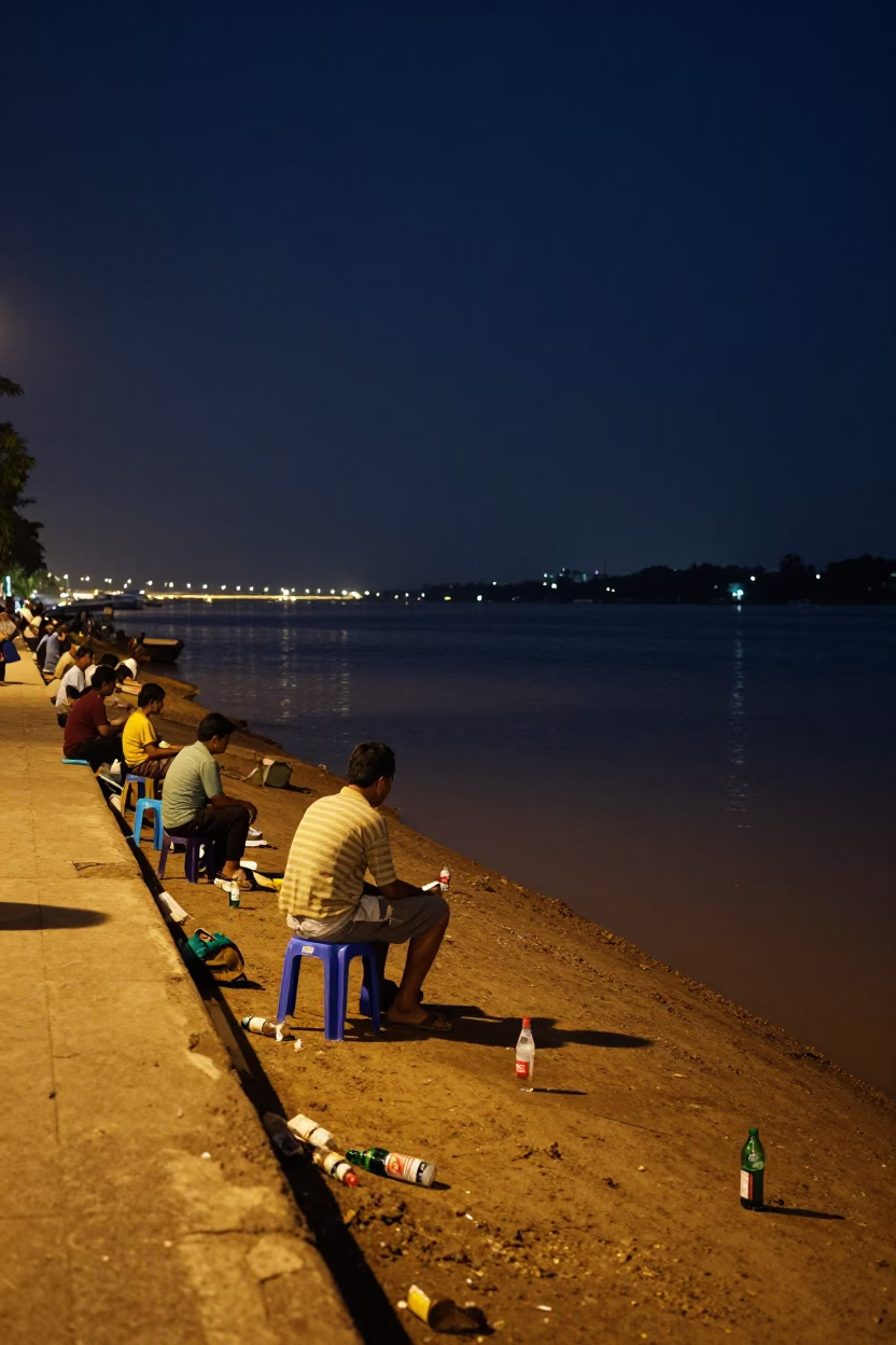 Midnight Riverfront Street Scene in Phnom Penh Cambodia in in Phnom Penh, Cambodia