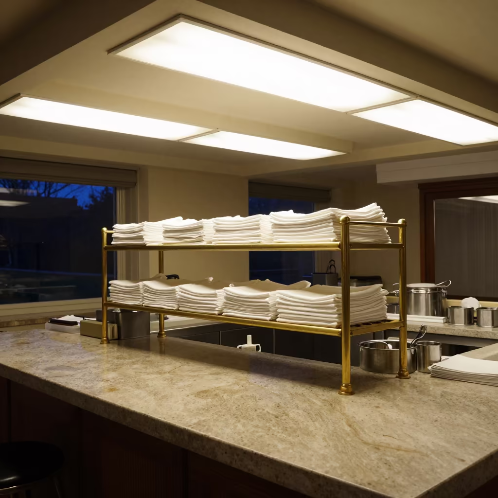 Midnight Robe Warmer Shelf in Breakfast Room in inside a breakfast room before opening in Isla Margarita