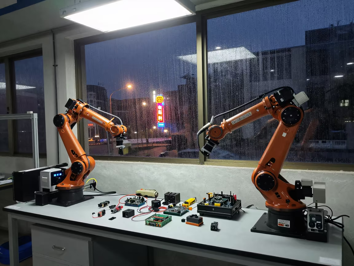 Midnight Robotics Bench Under Dusty Neon Light in in Ho Chi Minh City