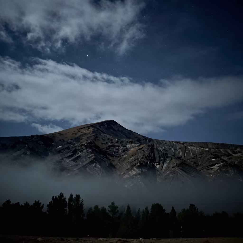 Midnight Roofline Silhouette Alpine Morocco Mist in from a quiet alpine saddle in Morocco