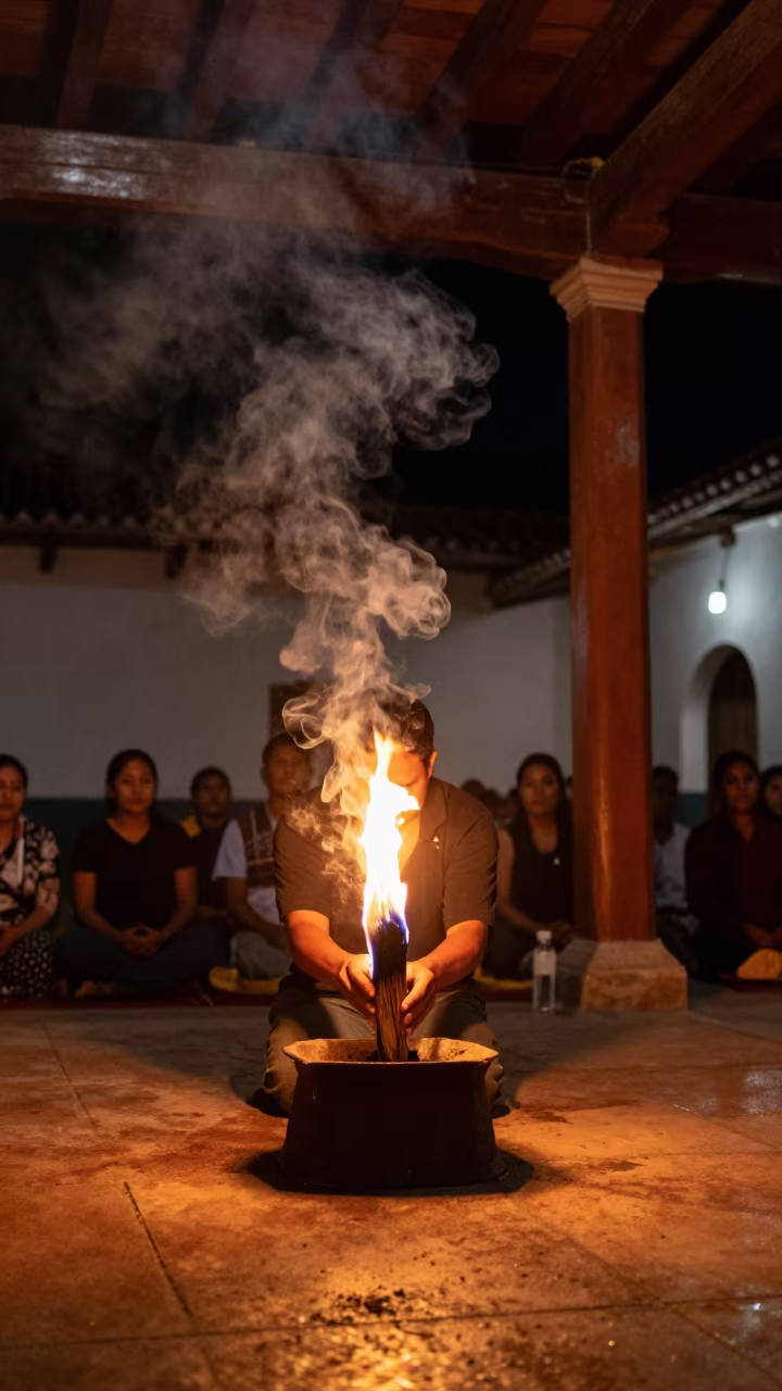Midnight Sage Smudging in Pucallpa Prayer Hall in in a prayer hall near Pucallpa