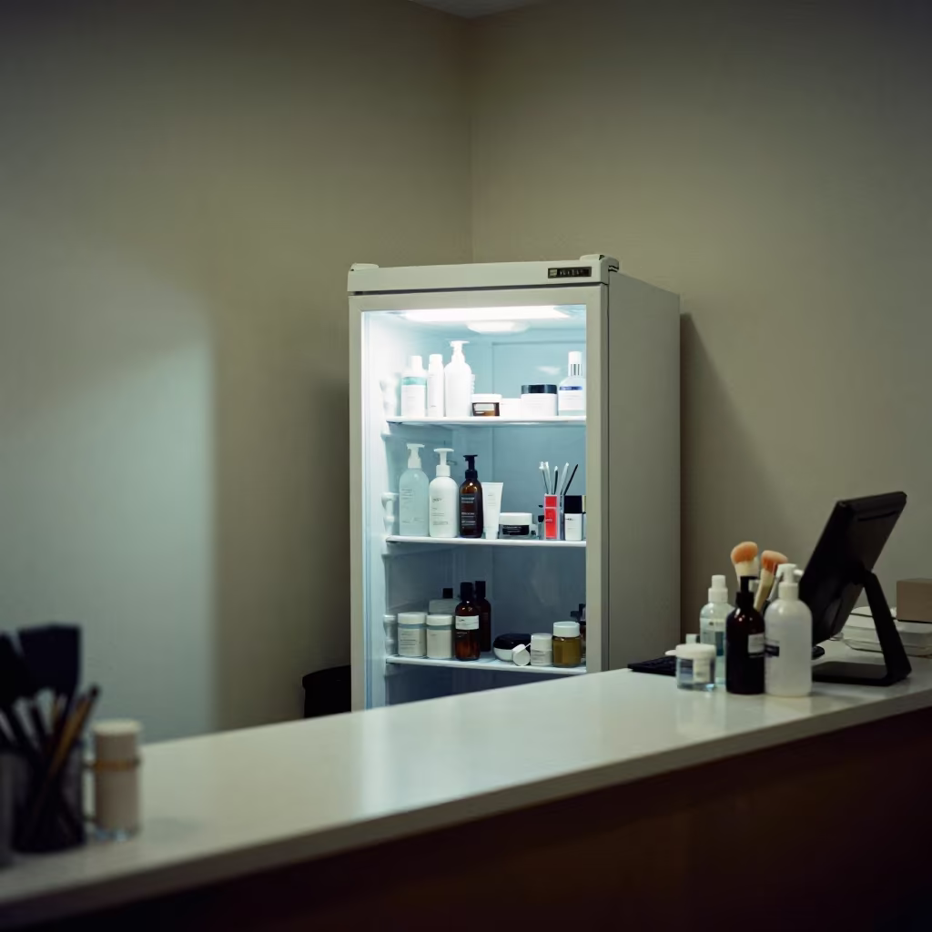 Midnight Salon Fridge Shelf Harbin in at a salon reception counter near Harbin