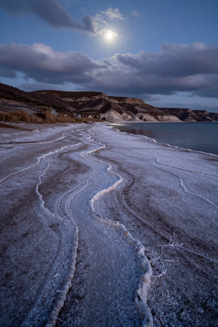 Midnight Salt Crystals on Porto Foothills in from a ridge above layered foothills near Miragaia, Porto