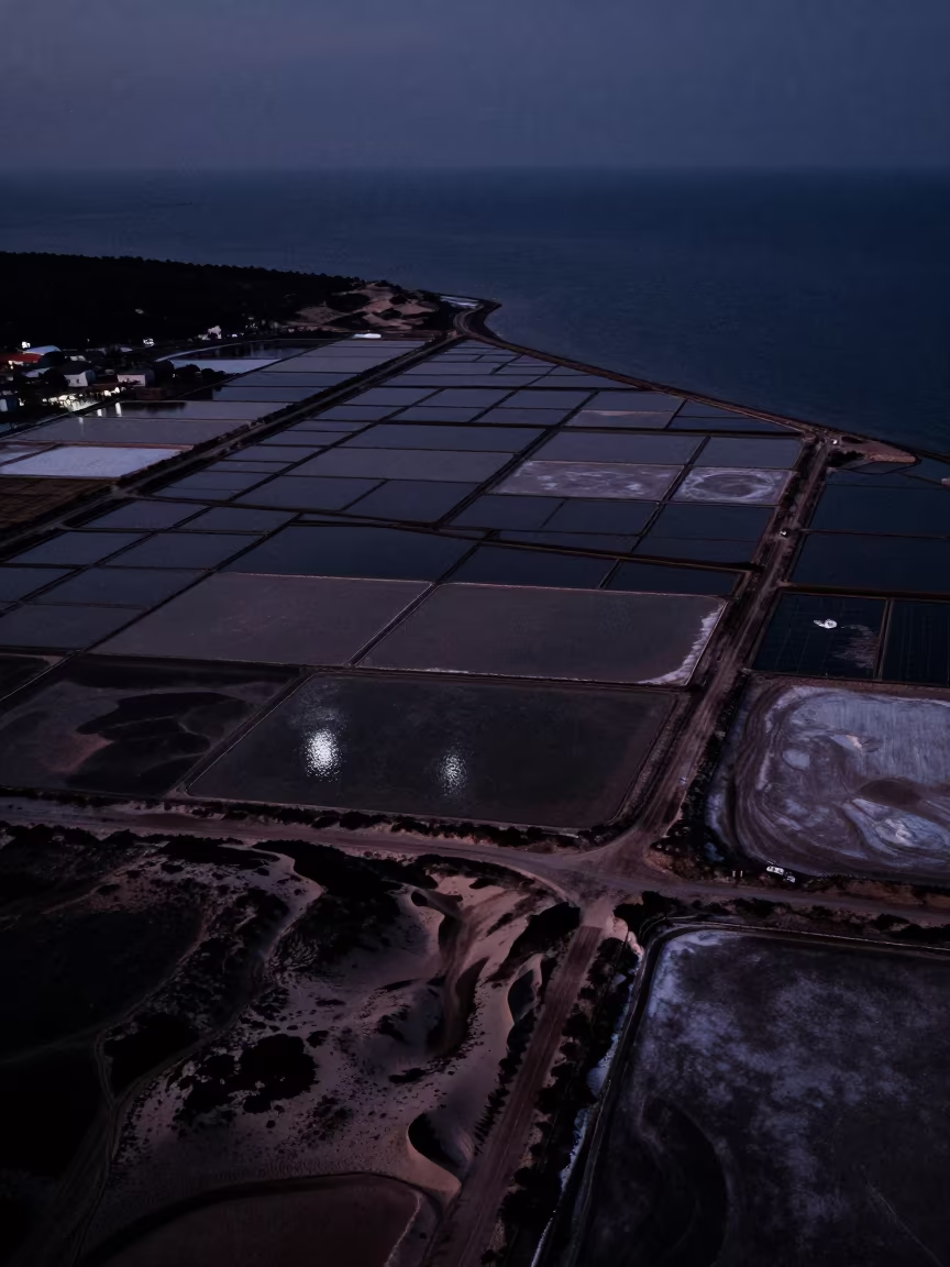 Midnight Salt Pans Dalmatia Pastel Rectangles in above dune fields and dry wadis in Dalmatia
