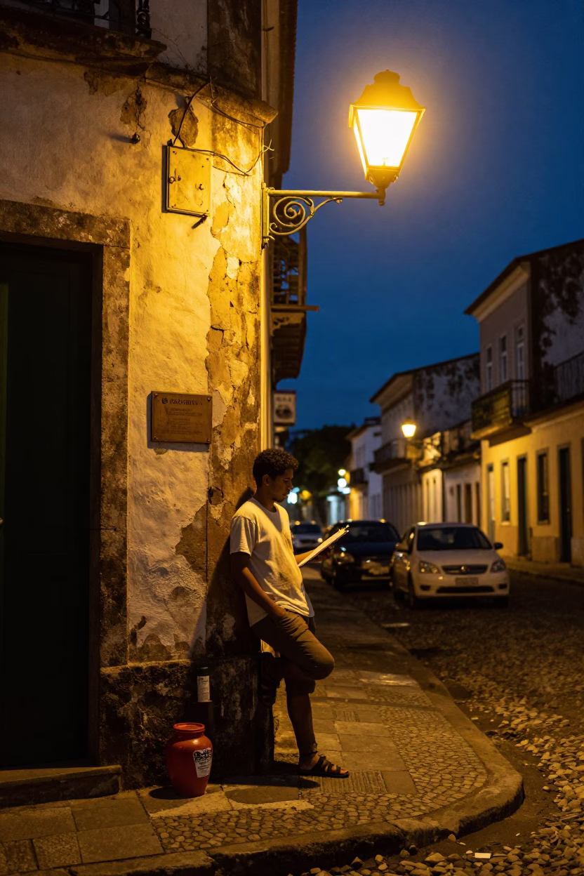 Midnight Salvador Brazil Street Scene with Spice Jar and Clipboard in in Salvador, Brazil