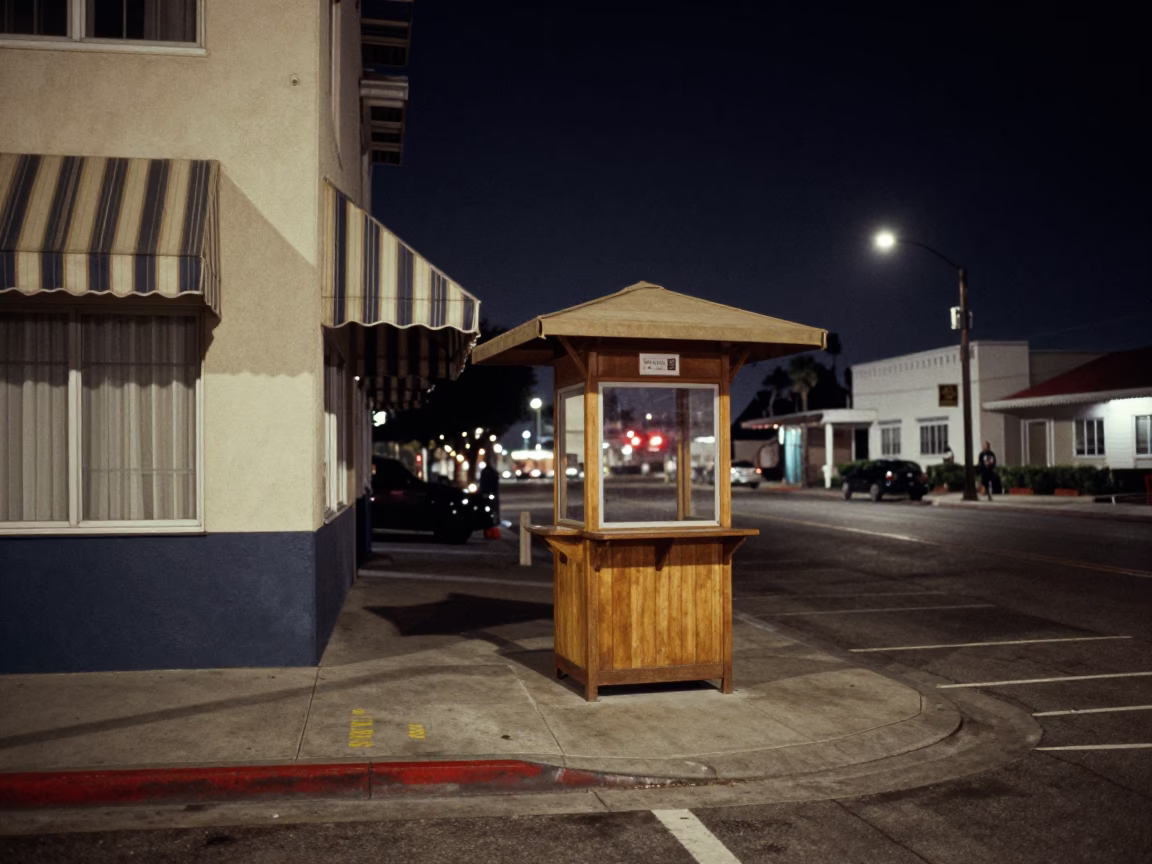 Midnight San Diego Street Scene with Valet Stand and Hotel Awning Reflections in in San Diego, California, United States