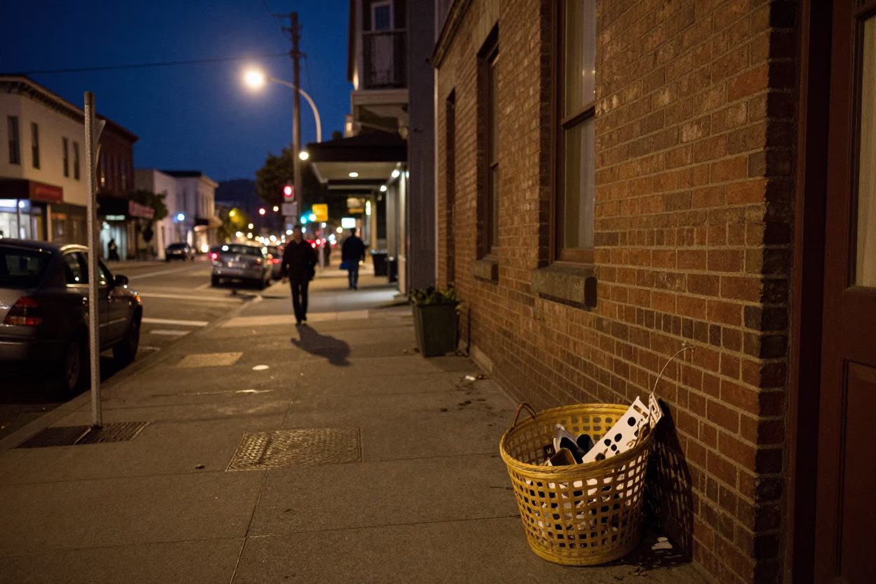 Midnight San Francisco Street Scene with Vintage 1950s Aesthetic and Urban Details in in San Francisco, California, United States
