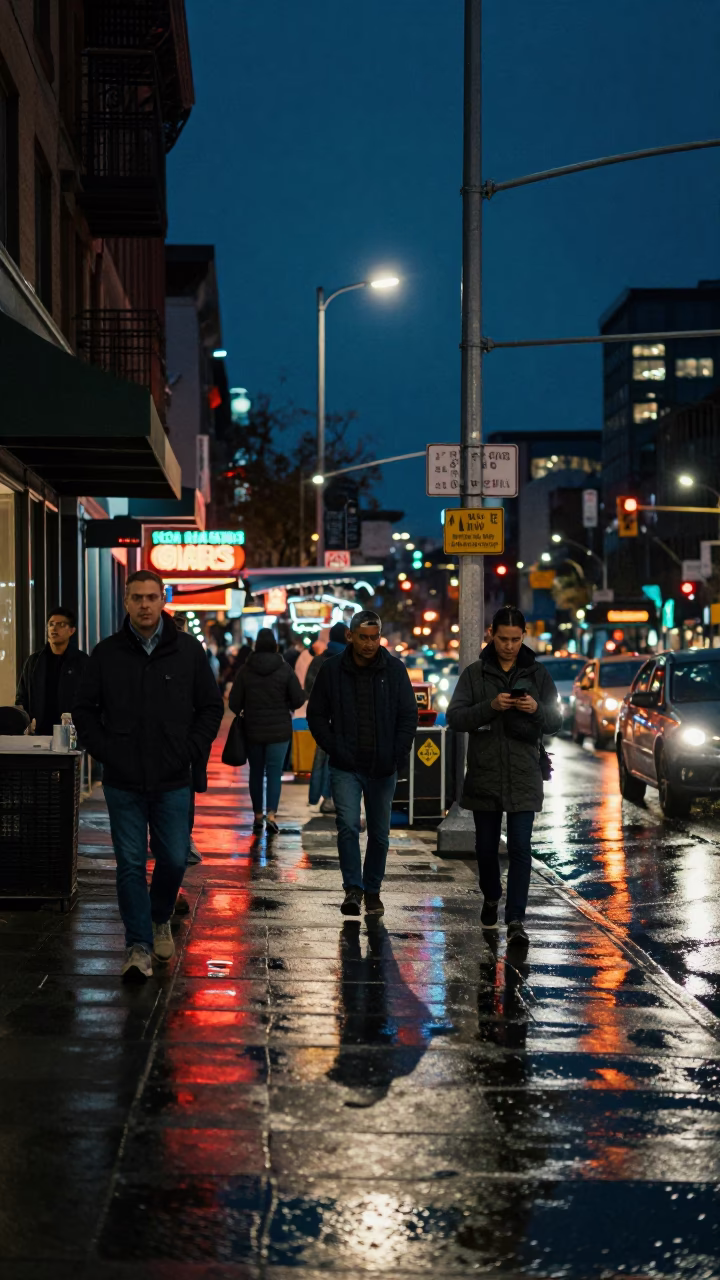 Midnight Seattle Street Corner Neon Reflections and Wet Pavement in Washington in in Seattle, Washington, United States