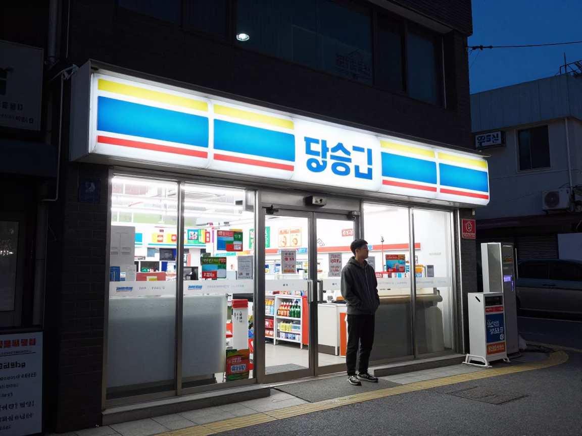 Midnight Seoul Street Scene with Convenience Store Convenience and Local Nightlife in in Seoul, South Korea
