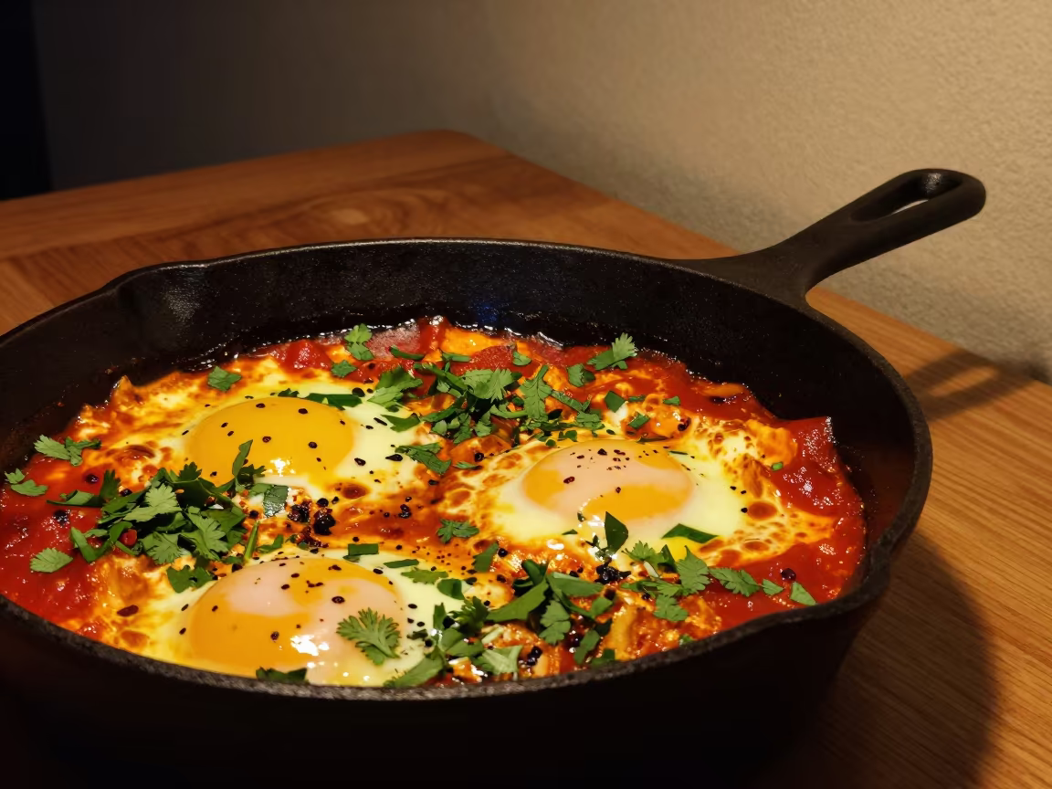 Midnight Shakshuka Cast Iron Skillet Manta in on a writing desk in Manta