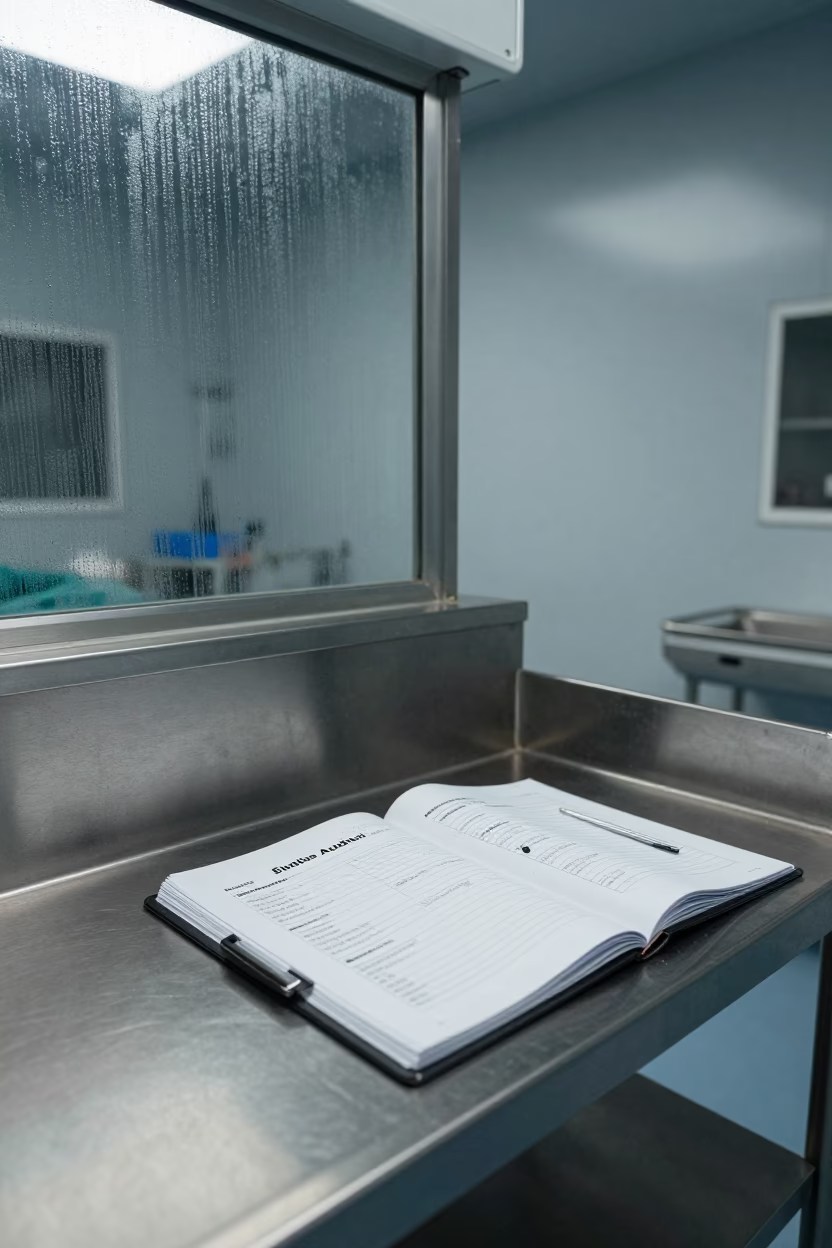 Midnight Sharps Audit Binder Surgical Prep in in a surgical prep area near El Limón