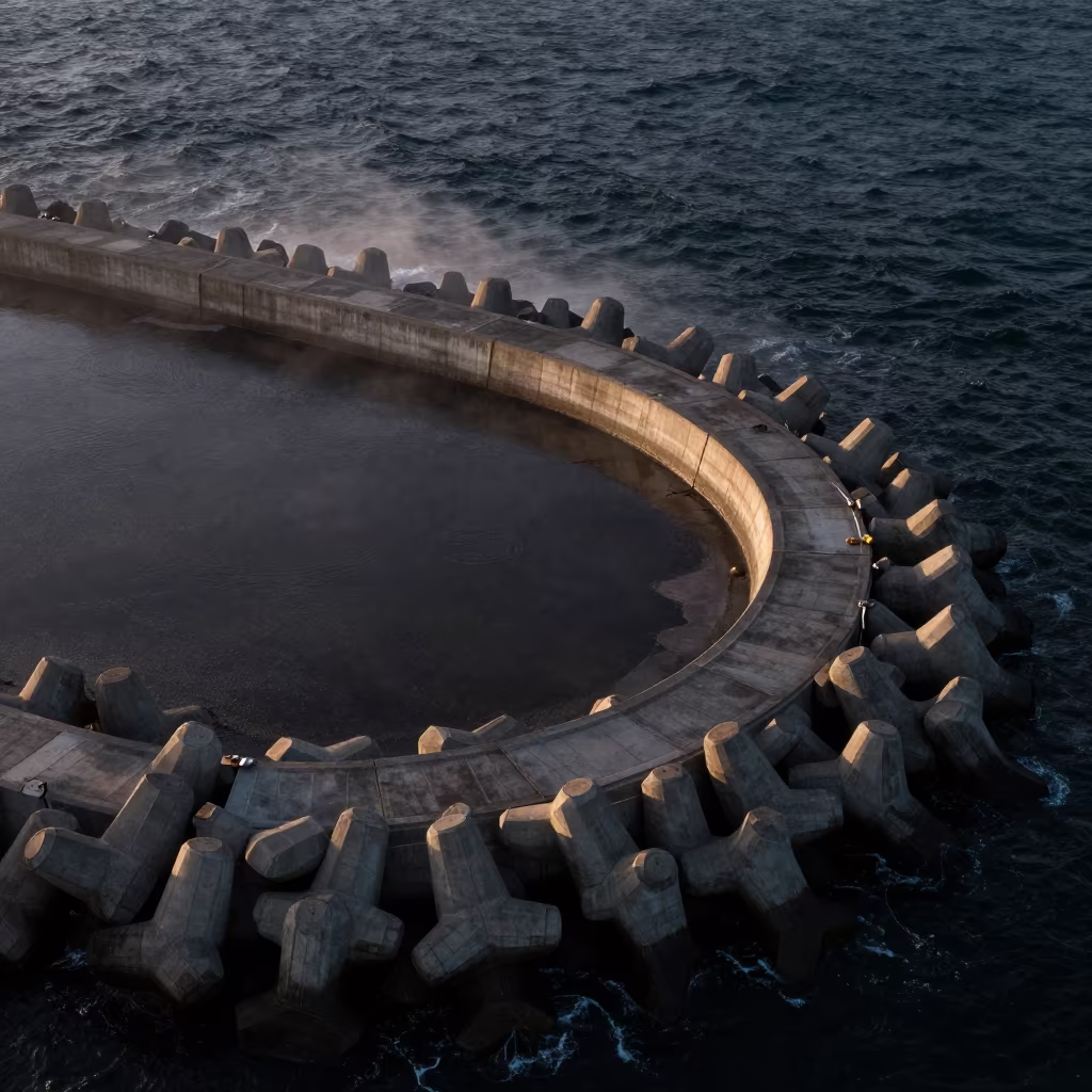 Midnight Spiral Harbor Breakwater Busan Storm Surge in beside a storm surge barrier in Busan