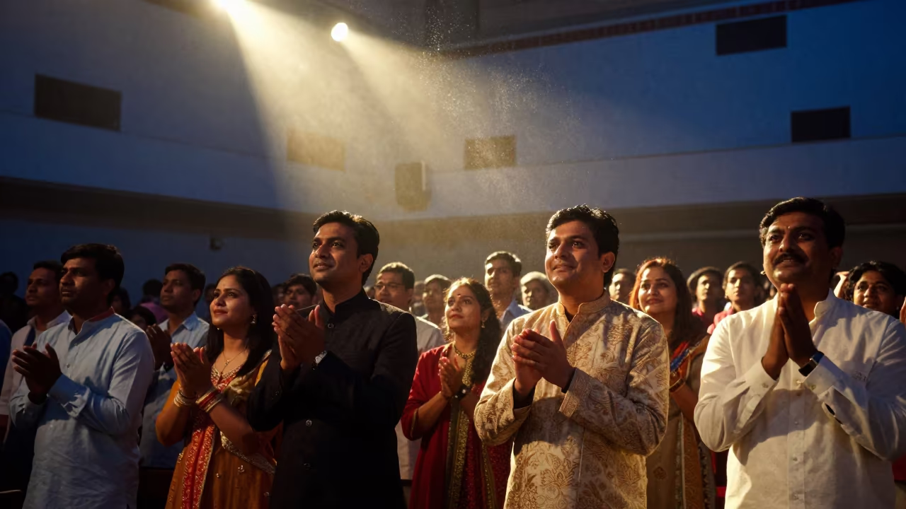 Midnight Standing Ovation in Lucknow Concert Hall in in a concert hall in Lucknow