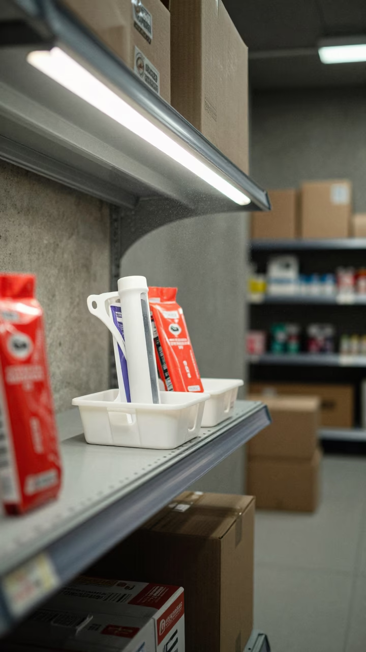 Midnight Stockroom Wipe Caddy in Sharm el-Sheikh Retail in inside a stockroom behind the sales floor near Sharm el-Sheikh