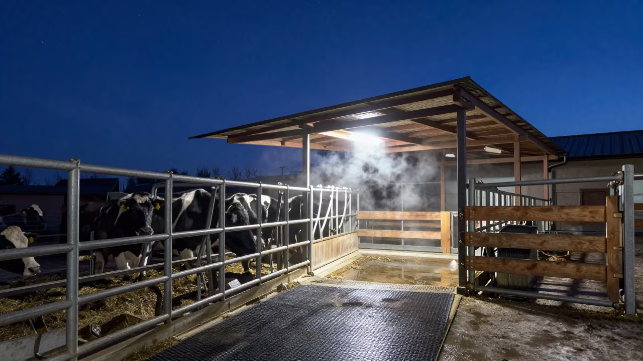 Midnight Stockyard Branding Chute Winter in at a stockyard loading ramp in Tuscany
