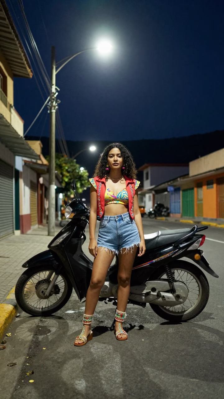 Midnight Street Fashion in Medellin Colombia Colorful Beaded Sandals Urban Night Scene in in Medellin, Colombia
