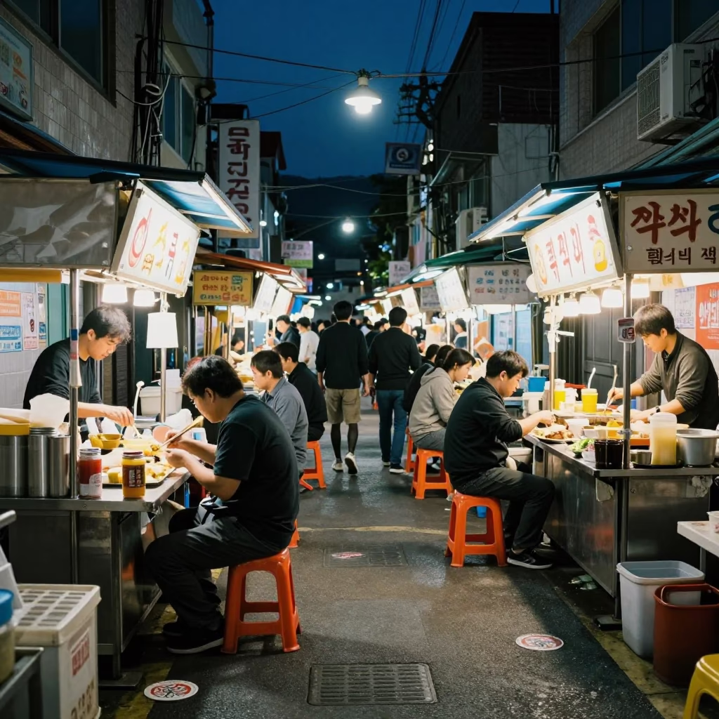 Midnight Street Food Scene in Busan South Korea with Jar and Coaster in in Busan, South Korea