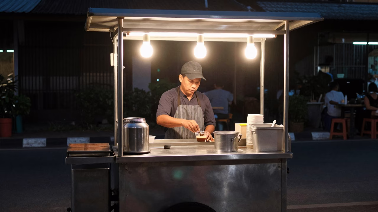 Midnight Street Food Stall in Chiang Mai Thailand with Perfect Espresso Crema in in Chiang Mai, Thailand
