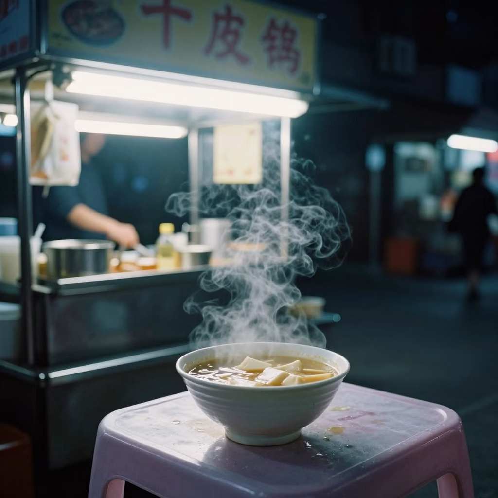 Midnight street food stall with miso soup and succulents in Tainan Taiwan in in Tainan, Taiwan