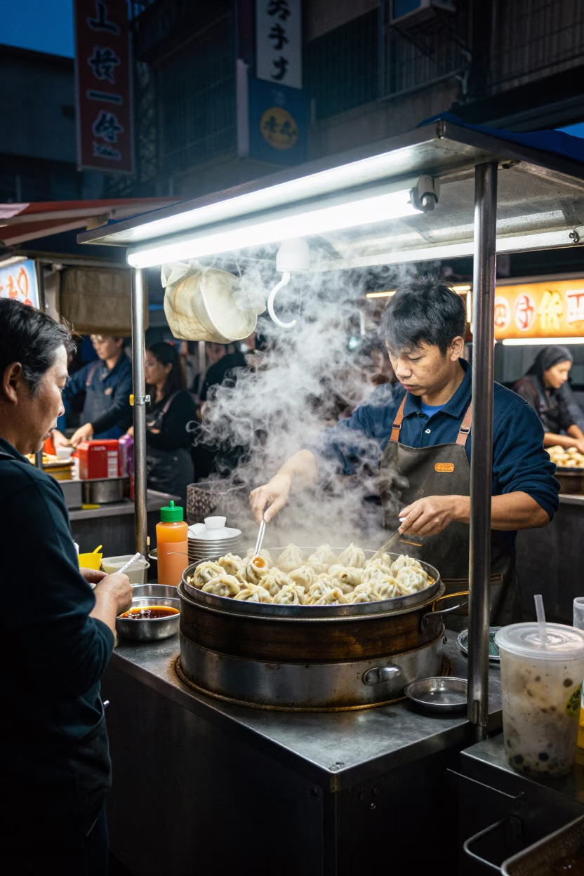 Midnight Street Food Stall with Momos and Chutney in Kaohsiung Taiwan in in Kaohsiung, Taiwan