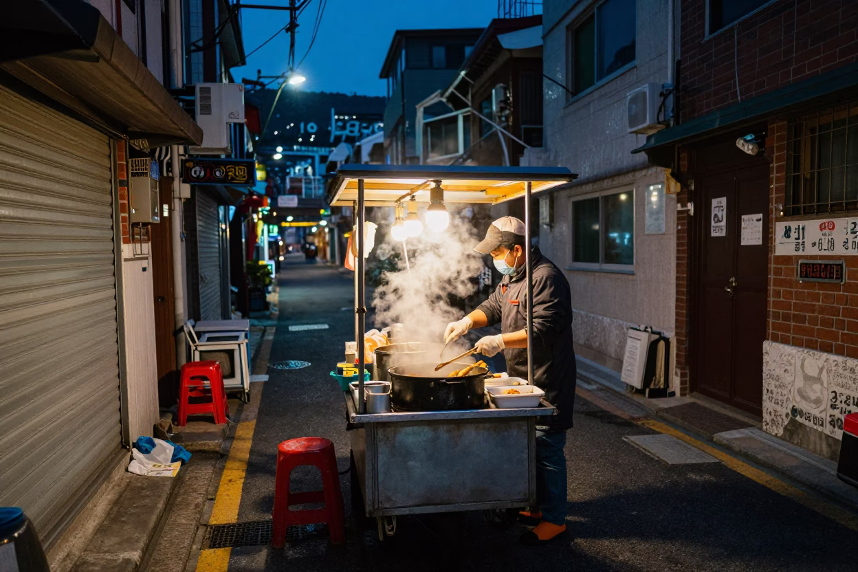 Midnight Street Food Vendor in Busan South Korea Cooking Late Night Meal in in Busan, South Korea