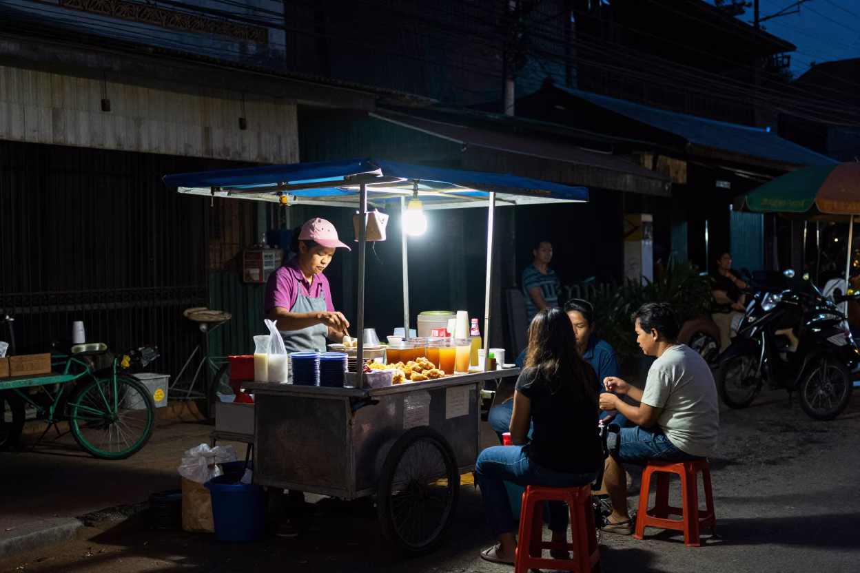 Midnight street food vendor serving tea and snacks in Chiang Mai Thailand in in Chiang Mai, Thailand