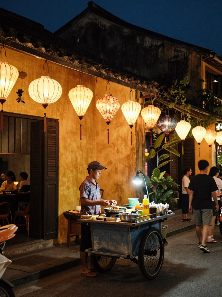 Midnight Street Life in Hoi An Vietnam with Lanterns and Local Dining in in Hoi An, Vietnam