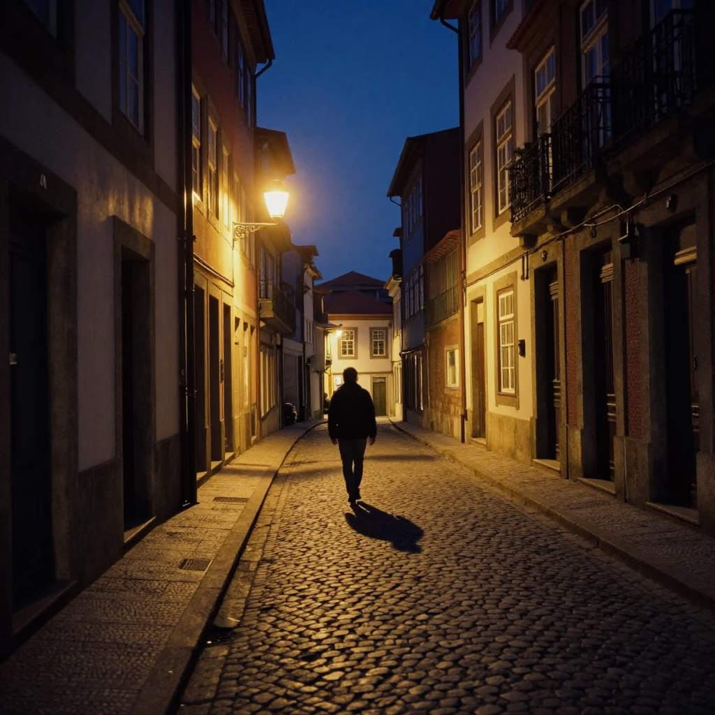 Midnight Street Photography in Porto Portugal with Night-Light and Fabric Details in in Porto, Portugal
