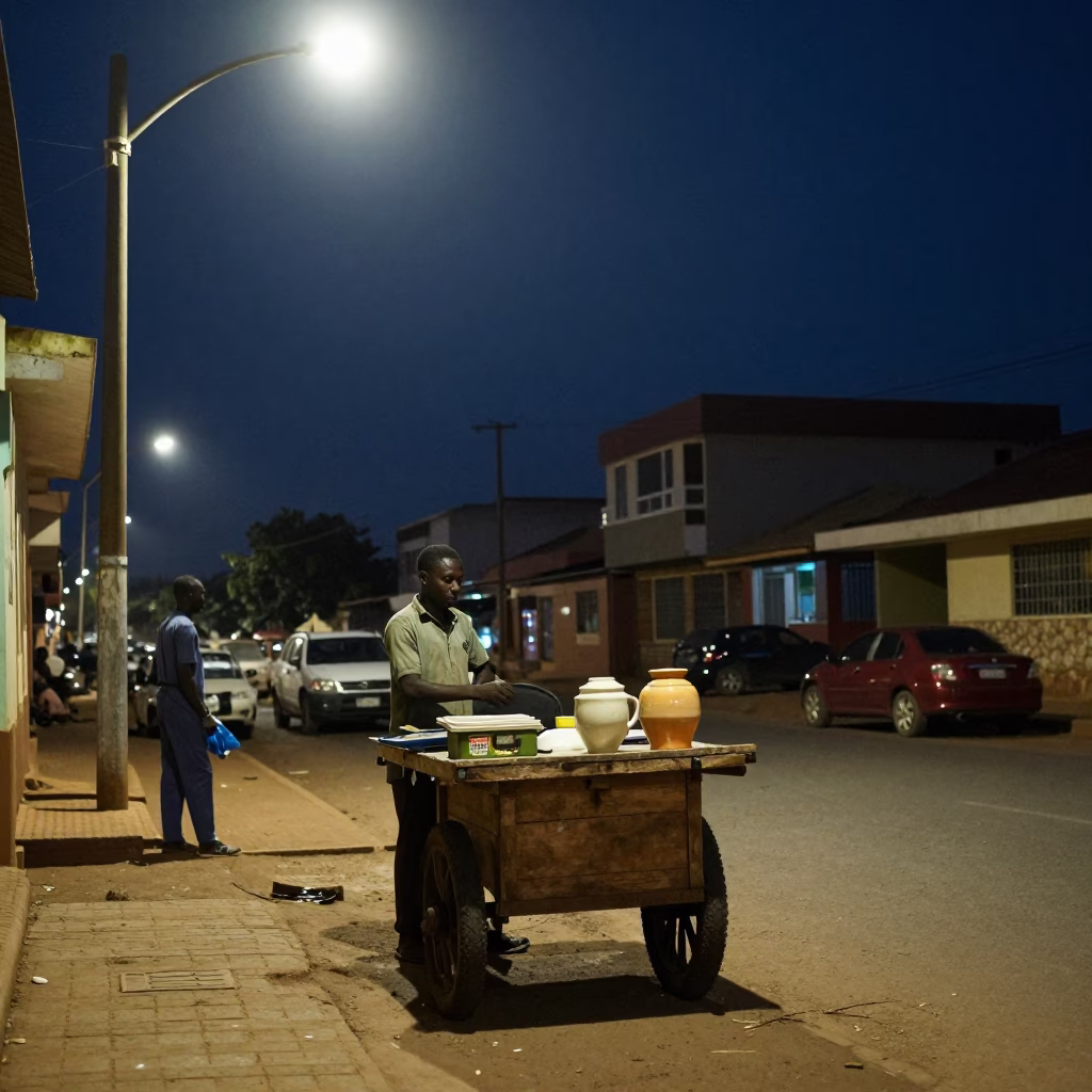 Midnight Street Scene in Accra Ghana with Ceramic Cup and Canister Set in in Accra, Ghana
