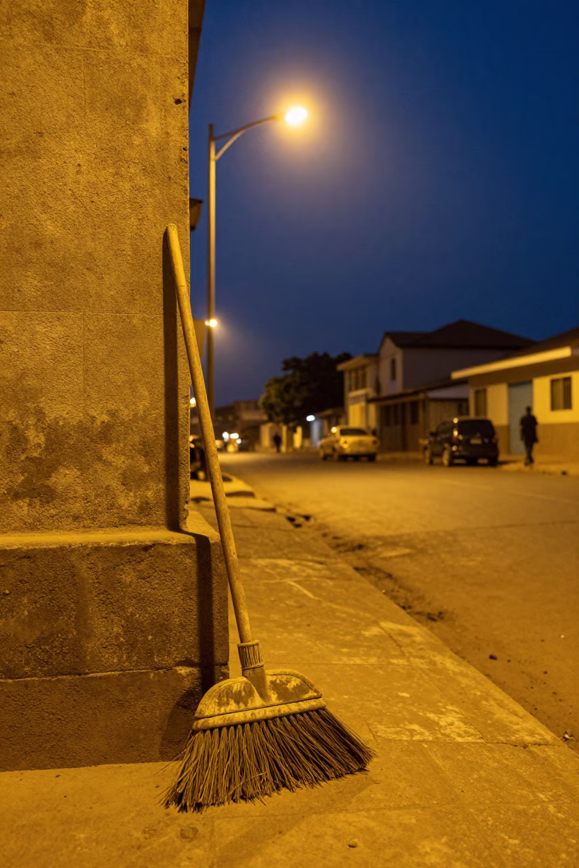 Midnight Street Scene in Accra Ghana with Stone Ware and Broom in in Accra, Ghana