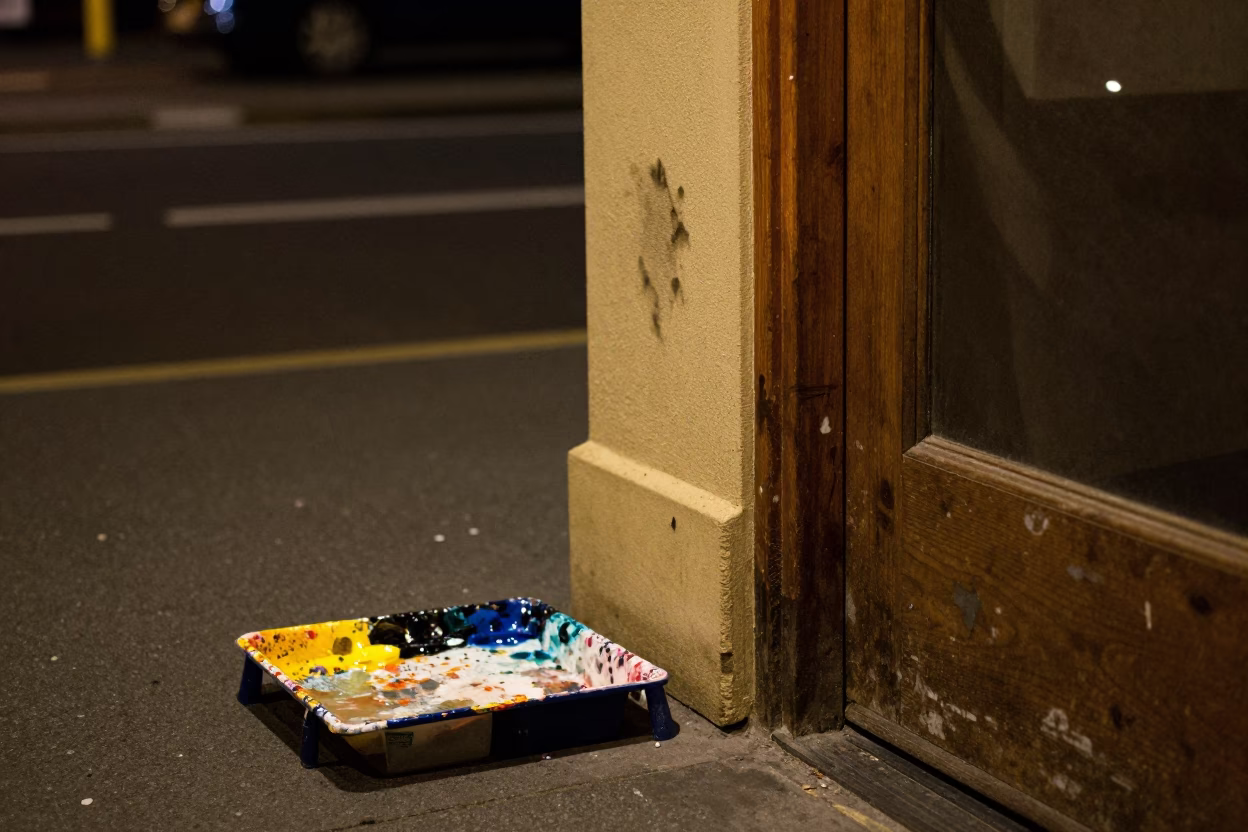 Midnight Street Scene in Adelaide South Australia with Paint Flecks and Smudges in in Adelaide, South Australia, Australia