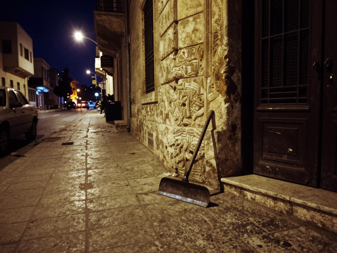 Midnight Street Scene in Alexandria Egypt with Boot Scraper and Urban Details in in Alexandria, Egypt
