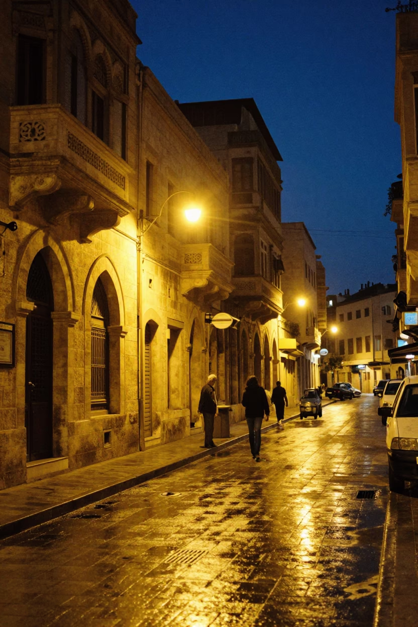 Midnight Street Scene in Beirut Lebanon with Vintage 1970s Architecture and Nightlife in in Beirut, Lebanon