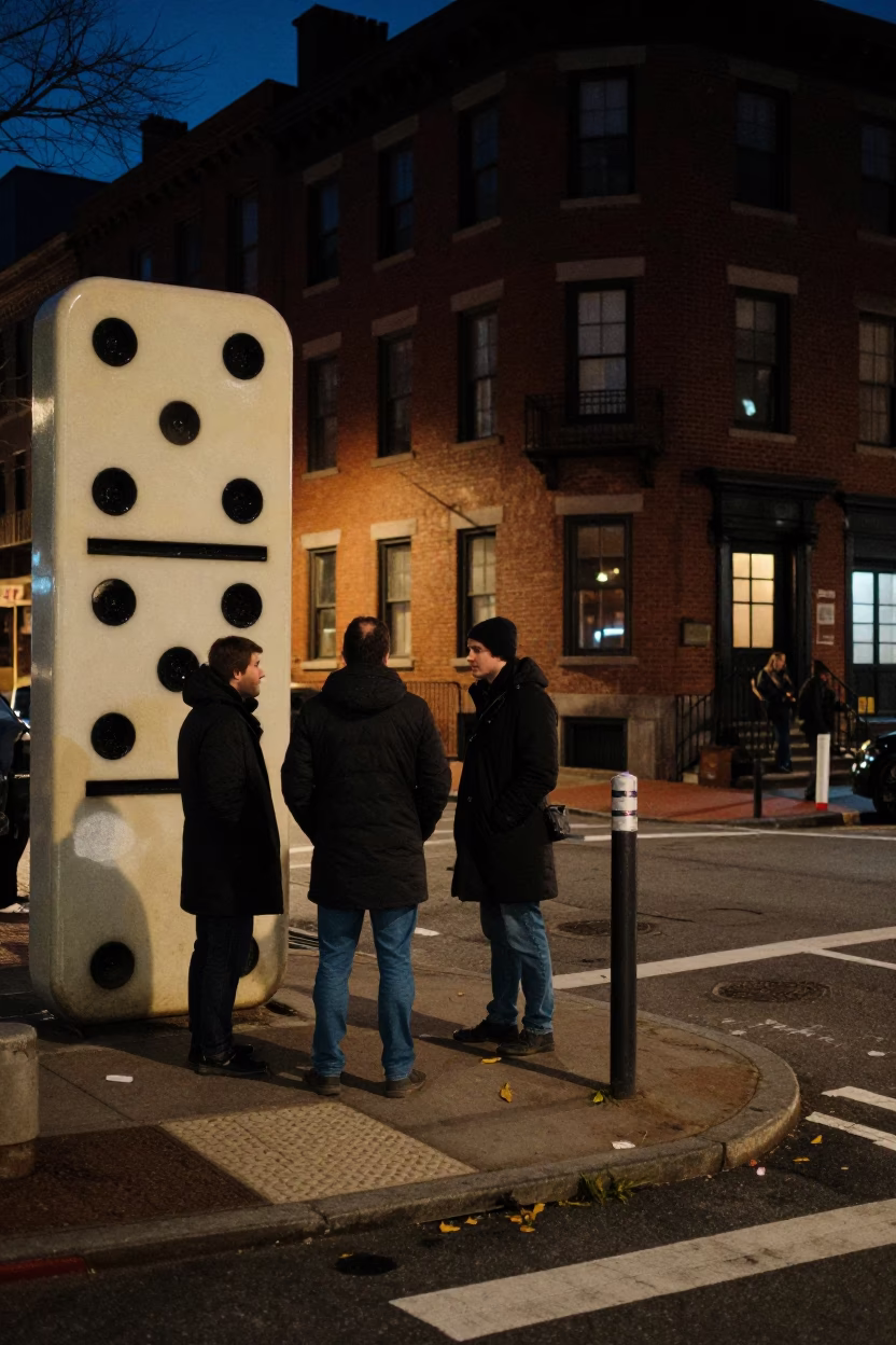 Midnight Street Scene in Boston Massachusetts with Vintage Dominoes and Urban Light in in Boston, Massachusetts, United States