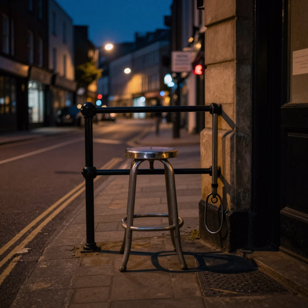 Midnight Street Scene in Bristol UK with Kitchen Stool and Turnbuckle in in Bristol, United Kingdom