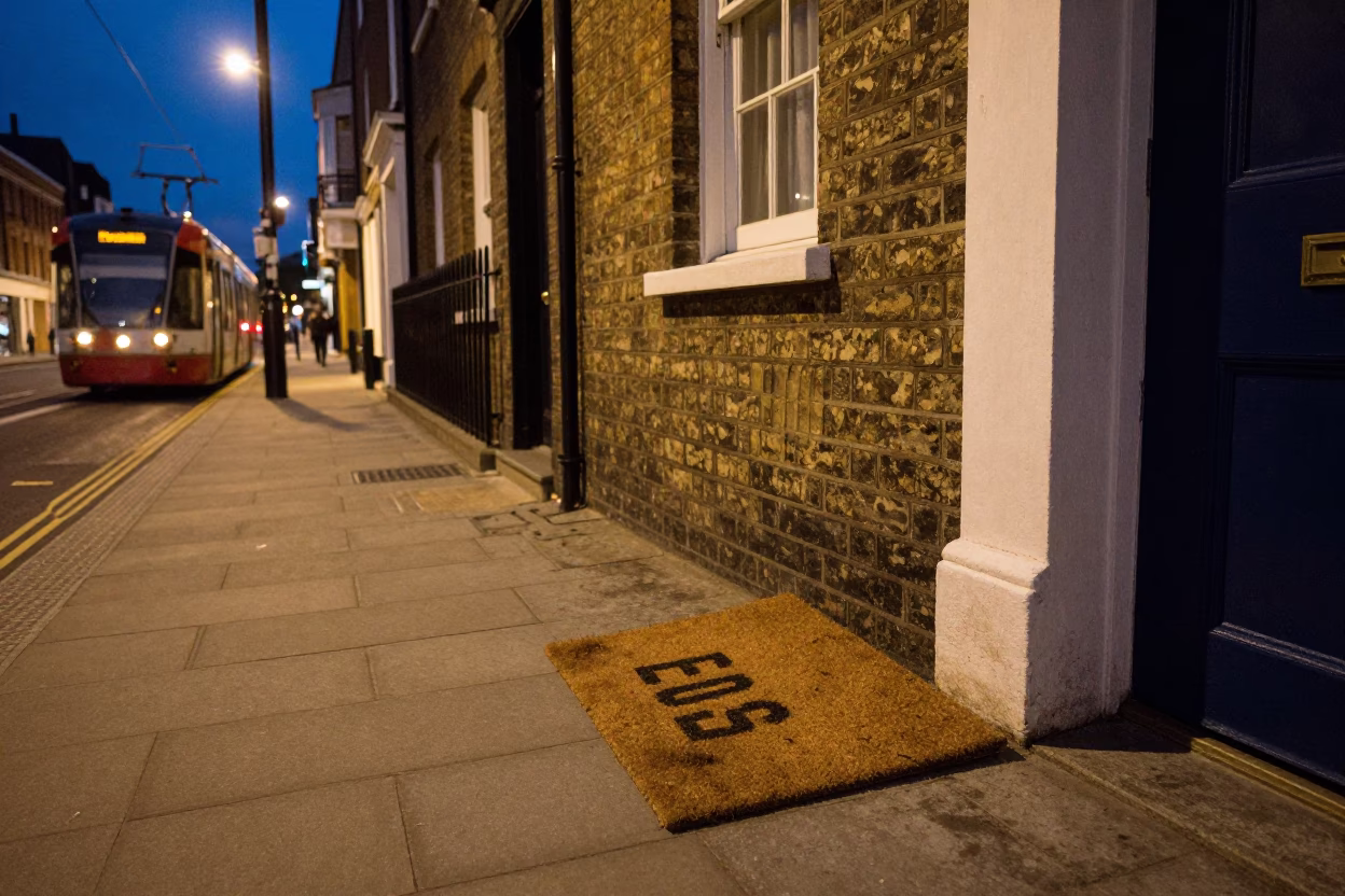Midnight Street Scene in Bristol United Kingdom with Doormat and Tram in in Bristol, United Kingdom