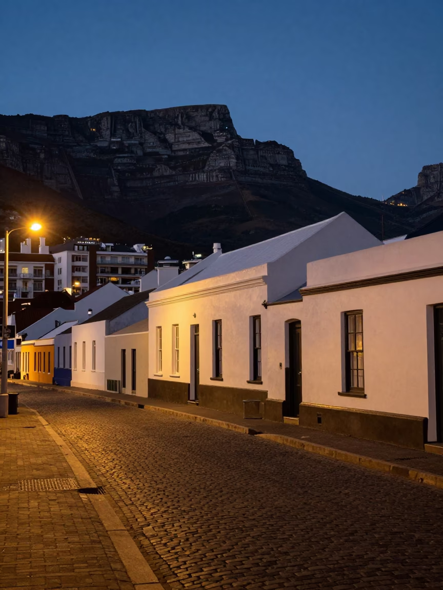 Midnight Street Scene in Cape Town South Africa with Paint Flecks and Spindle Chair in in Cape Town, South Africa