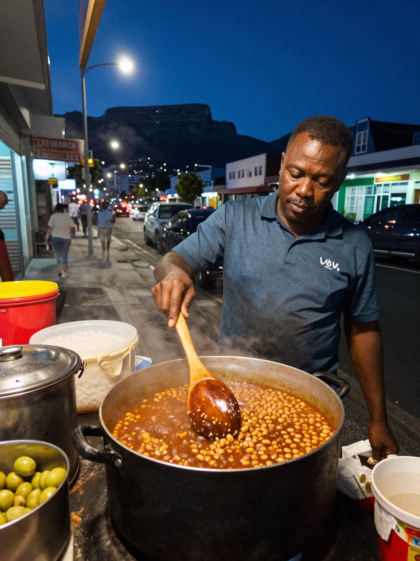 Midnight Street Scene in Cape Town with Olive Wood Spoon and Coffee Grinder in in Cape Town, South Africa