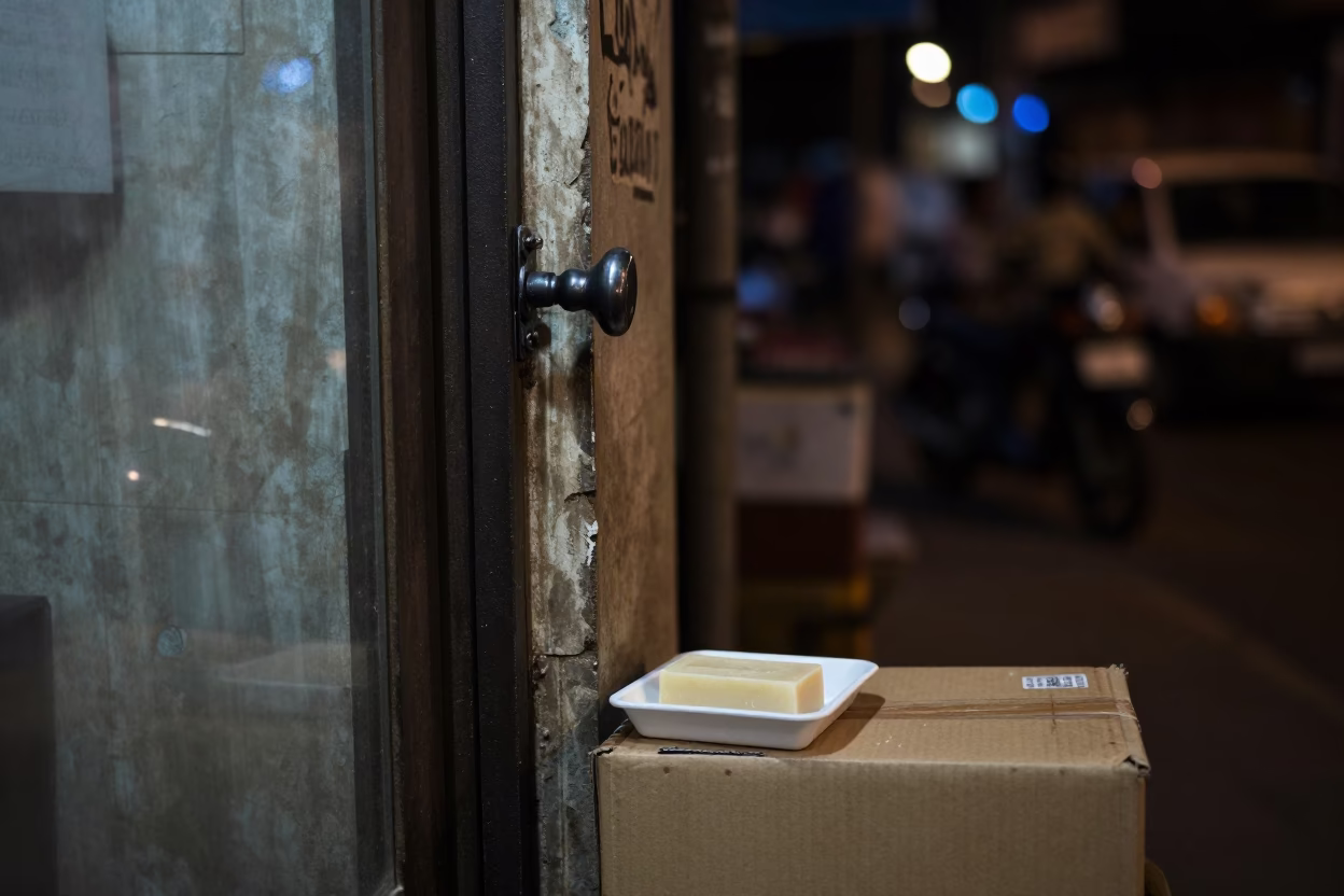 Midnight Street Scene in Chennai India with Doorknob and Bar Soap in in Chennai, India
