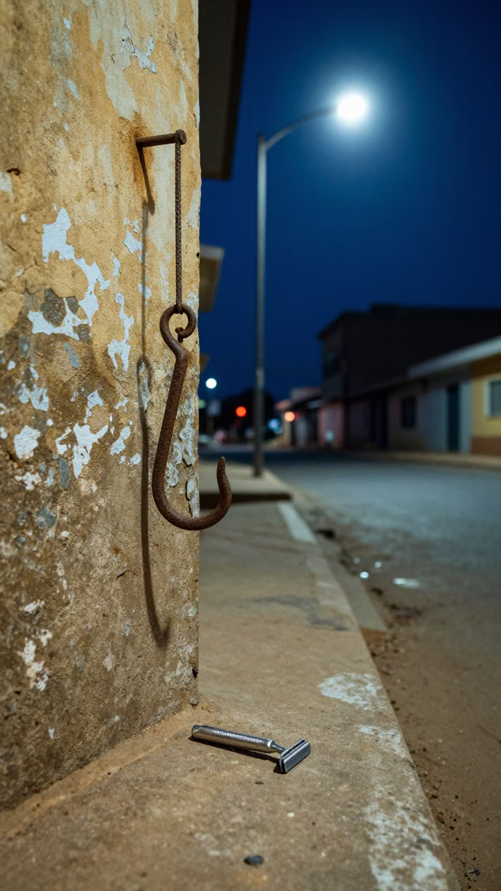 Midnight Street Scene in Dakar Senegal with Safety Razor and Iron Hook in in Dakar, Senegal