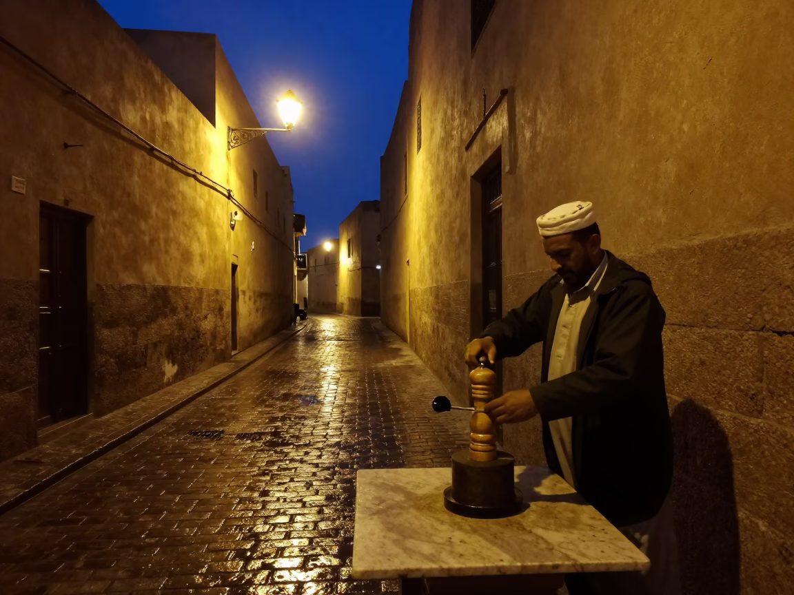 Midnight Street Scene in Fez Morocco with Traditional Architecture and Local Life in in Fez, Morocco